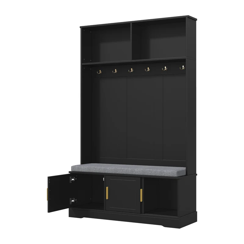 Vestiaire à l'entrée noir banc à chaussures porte manteau 120x40x191cm VERTEXVYNTH