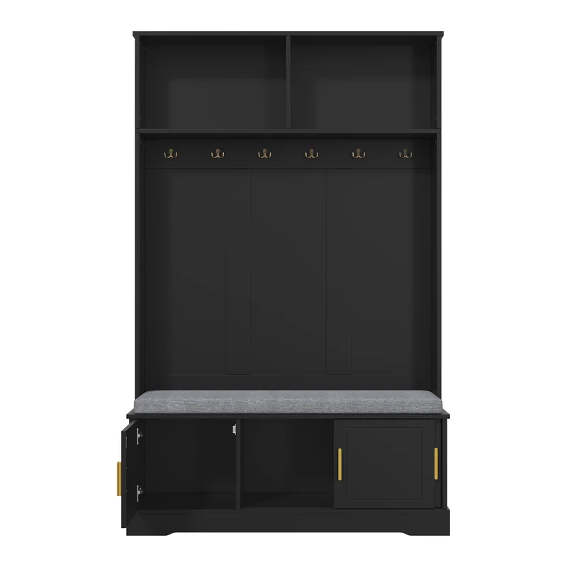 Vestiaire à l'entrée noir banc à chaussures porte manteau 120x40x191cm VERTEXVYNTH