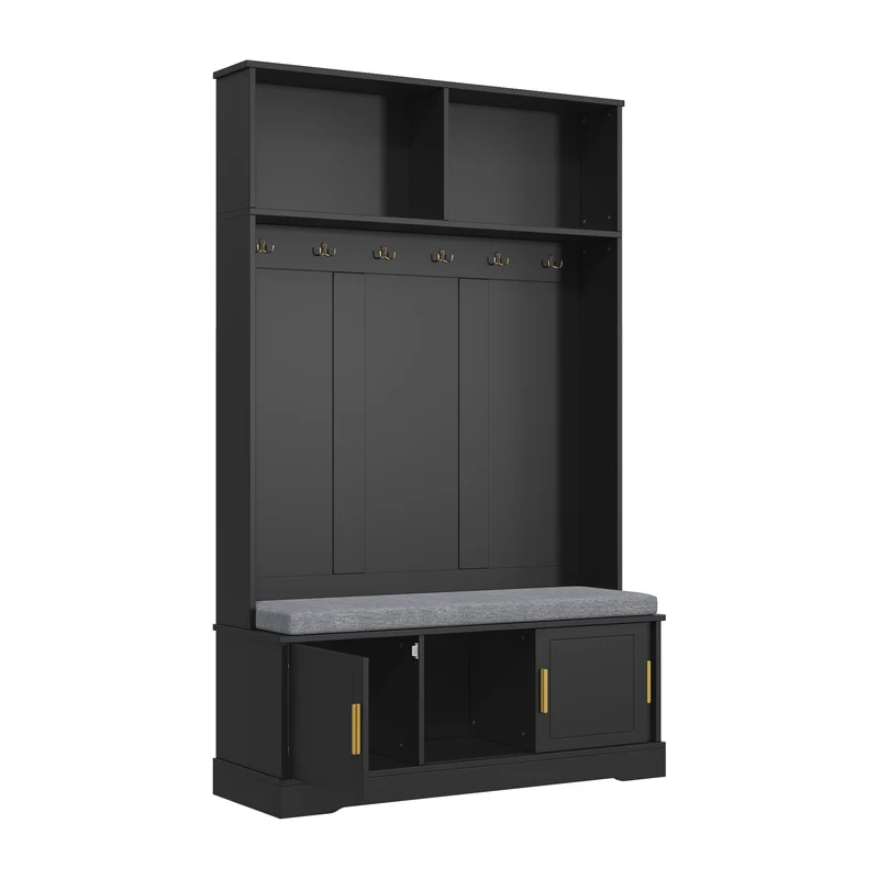 Vestiaire à l'entrée noir banc à chaussures porte manteau 120x40x191cm VERTEXVYNTH