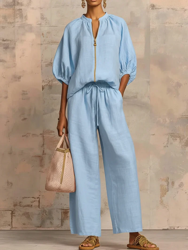 Dawn | Two-piece set: Relaxed-style shirt and wide-leg pants