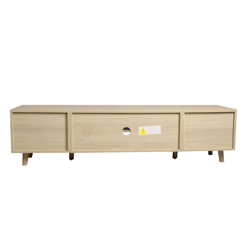 Meuble TV effet bois et rotin avec 2 tiroirs 1 porte et niches de rangement ANIL