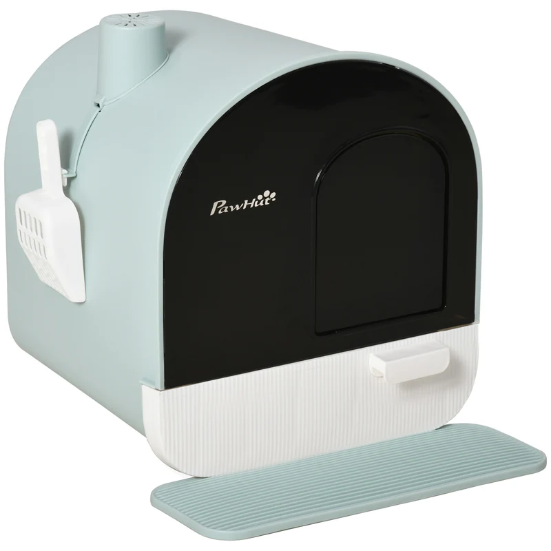 Mortised 43x44x47cm Bac à Litière Fermé pour Chat, Plastique Vert, avec Tapis et Couvercle, jusqu'à 5kg
