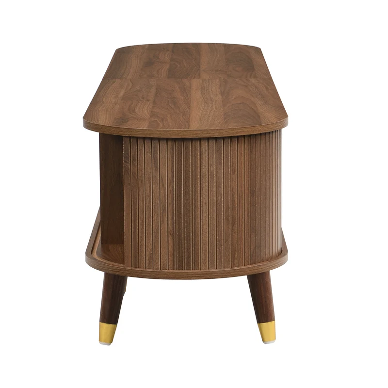 Meuble TV 175 cm effet bois noyer MDF avec porte coulissante en rotin STARANISESTAR