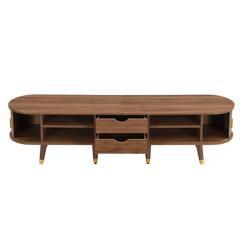 Meuble TV 175 cm effet bois noyer MDF avec porte coulissante en rotin STARANISESTAR