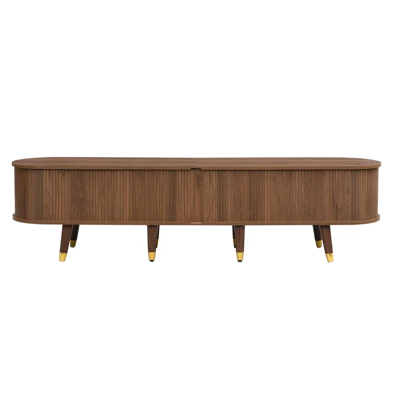 Meuble TV 175 cm effet bois noyer MDF avec porte coulissante en rotin STARANISESTAR