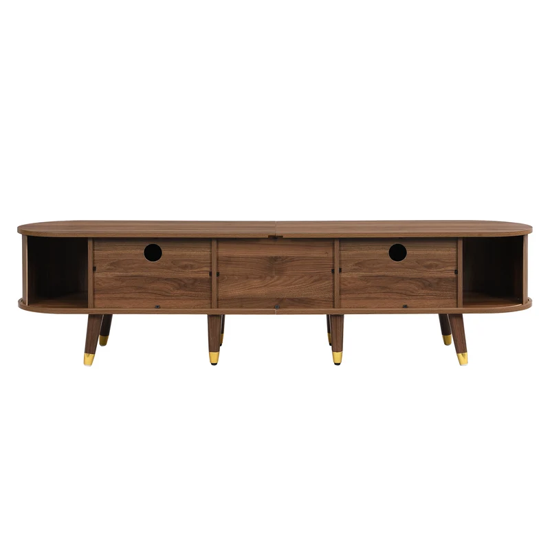 Meuble TV 175 cm effet bois noyer MDF avec porte coulissante en rotin STARANISESTAR