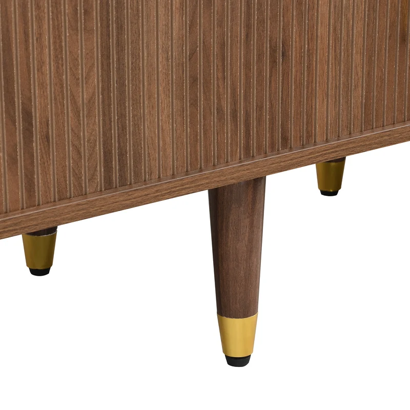 Meuble TV 175 cm effet bois noyer MDF avec porte coulissante en rotin STARANISESTAR