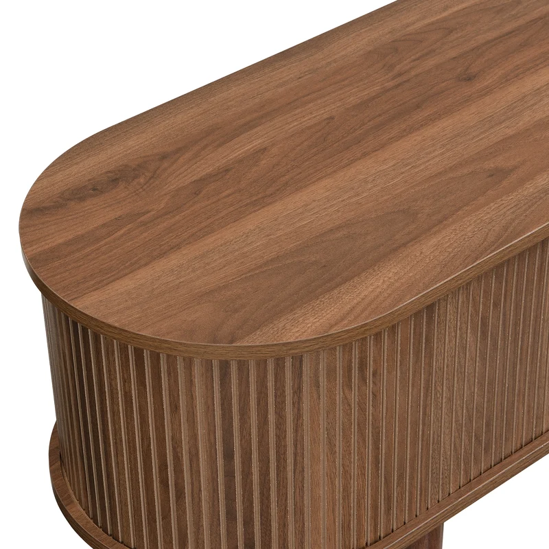 Meuble TV 175 cm effet bois noyer MDF avec porte coulissante en rotin STARANISESTAR