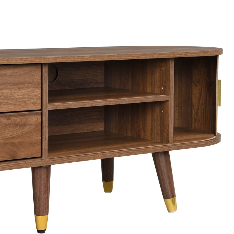 Meuble TV 175 cm effet bois noyer MDF avec porte coulissante en rotin STARANISESTAR
