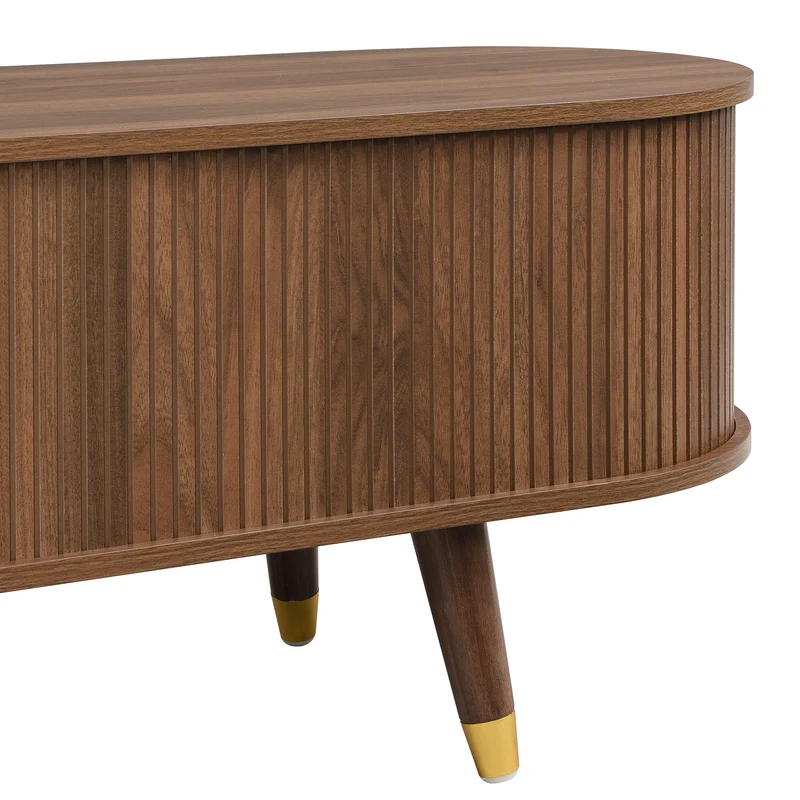 Meuble TV 175 cm effet bois noyer MDF avec porte coulissante en rotin STARANISESTAR