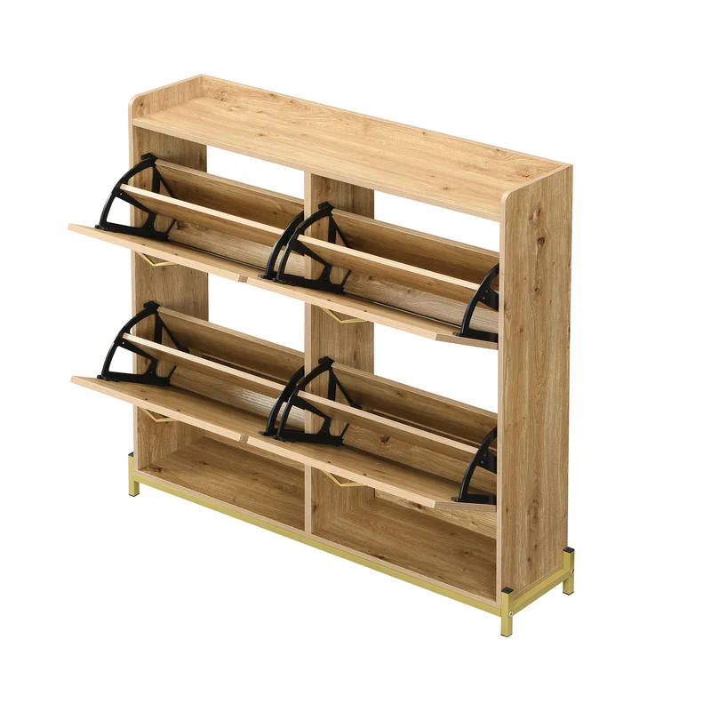 Meuble à chaussures en bois avec portes en rotin – 108,5x24x100 cm, 4 portes style naturel SHARKFIN