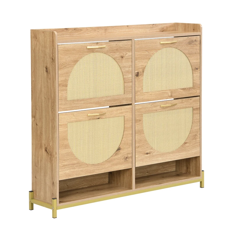 Meuble à chaussures en bois avec portes en rotin – 108,5x24x100 cm, 4 portes style naturel SHARKFIN