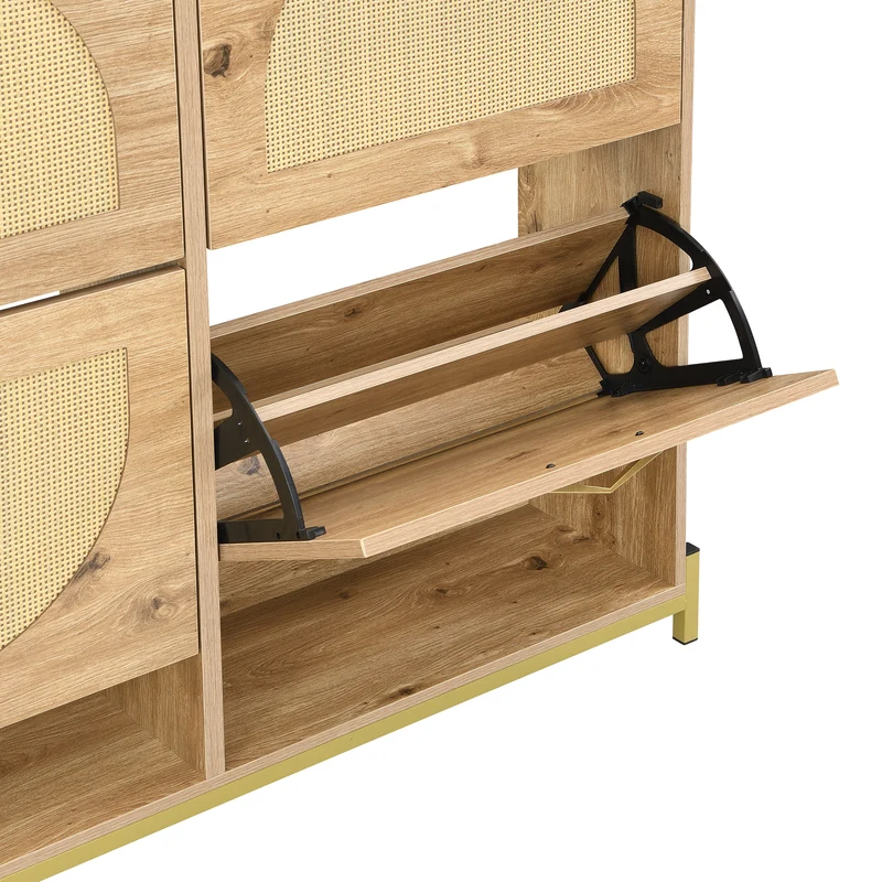 Meuble à chaussures en bois avec portes en rotin – 108,5x24x100 cm, 4 portes style naturel SHARKFIN