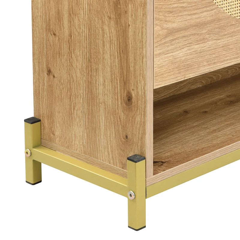 Meuble à chaussures en bois avec portes en rotin – 108,5x24x100 cm, 4 portes style naturel SHARKFIN