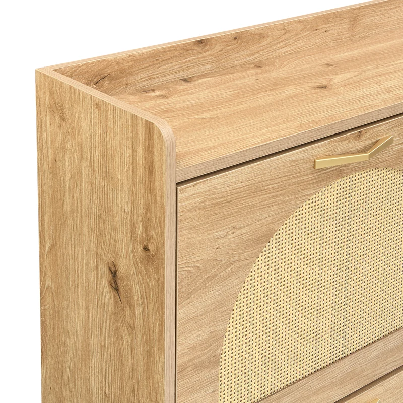 Meuble à chaussures en bois avec portes en rotin – 108,5x24x100 cm, 4 portes style naturel SHARKFIN
