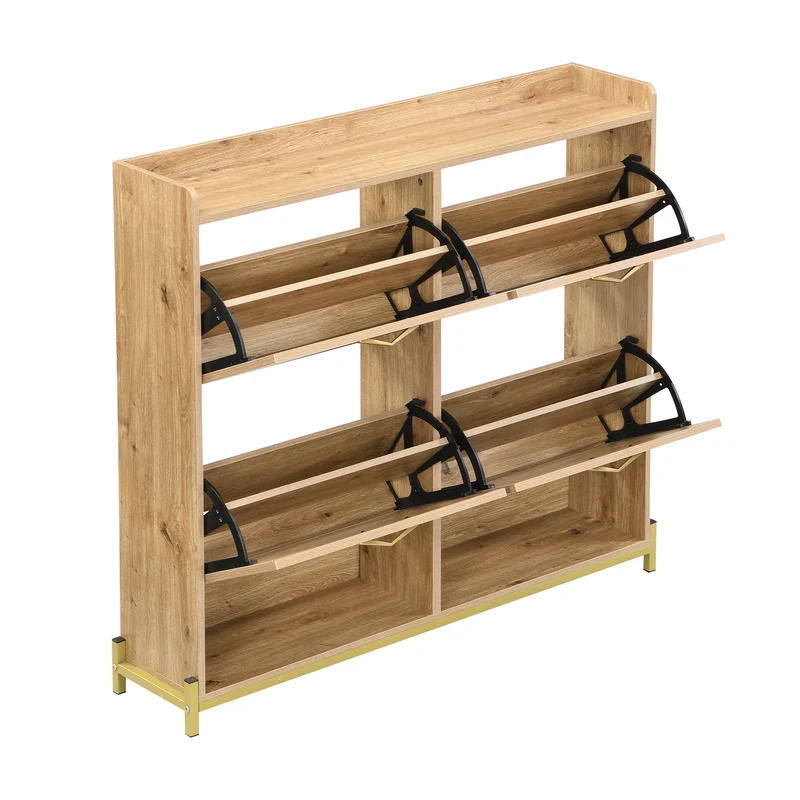 Meuble à chaussures en bois avec portes en rotin – 108,5x24x100 cm, 4 portes style naturel SHARKFIN