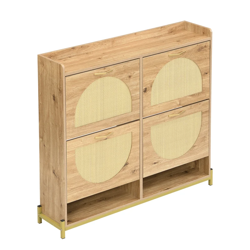 Meuble à chaussures en bois avec portes en rotin – 108,5x24x100 cm, 4 portes style naturel SHARKFIN