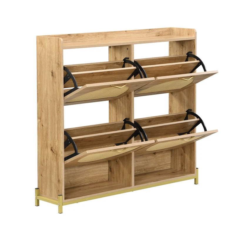 Meuble à chaussures en bois avec portes en rotin – 108,5x24x100 cm, 4 portes style naturel SHARKFIN