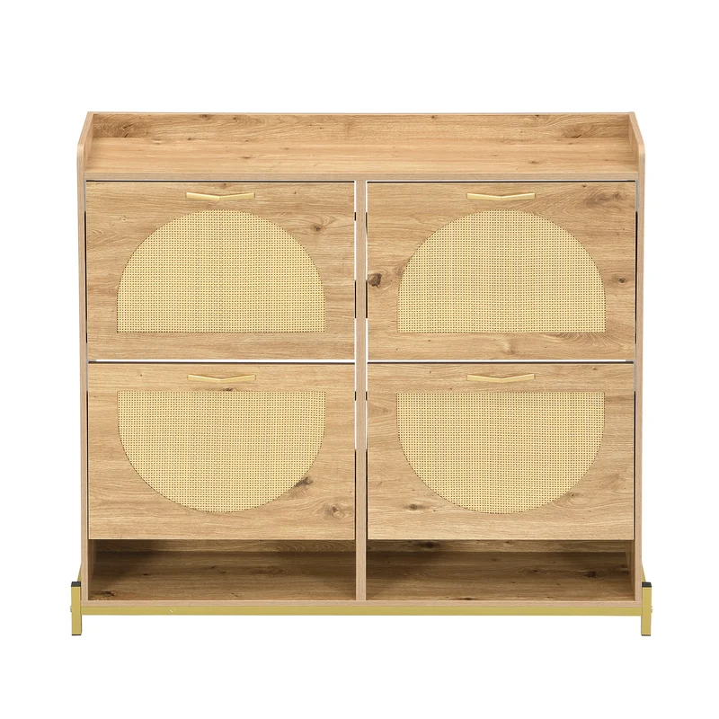 Meuble à chaussures en bois avec portes en rotin – 108,5x24x100 cm, 4 portes style naturel SHARKFIN