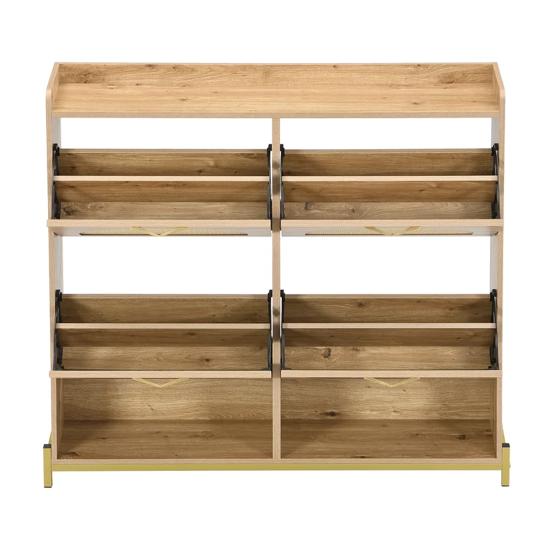 Meuble à chaussures en bois avec portes en rotin – 108,5x24x100 cm, 4 portes style naturel SHARKFIN