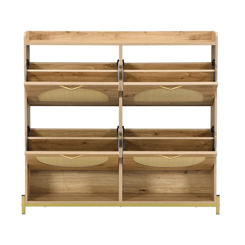 Meuble à chaussures en bois avec portes en rotin – 108,5x24x100 cm, 4 portes style naturel SHARKFIN