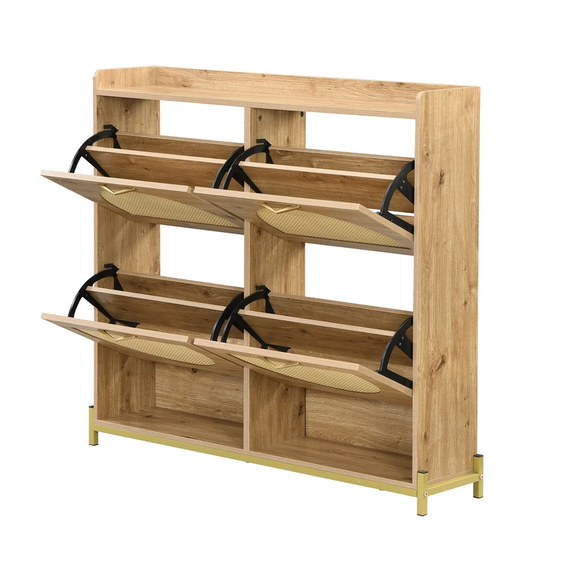 Meuble à chaussures en bois avec portes en rotin – 108,5x24x100 cm, 4 portes style naturel SHARKFIN