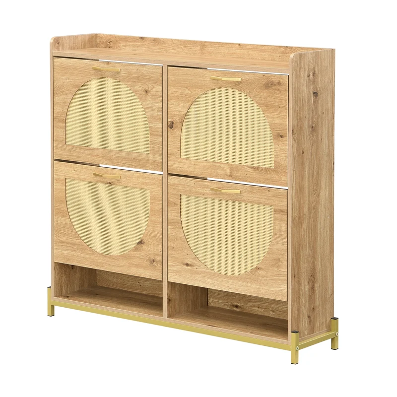 Meuble à chaussures en bois avec portes en rotin – 108,5x24x100 cm, 4 portes style naturel SHARKFIN