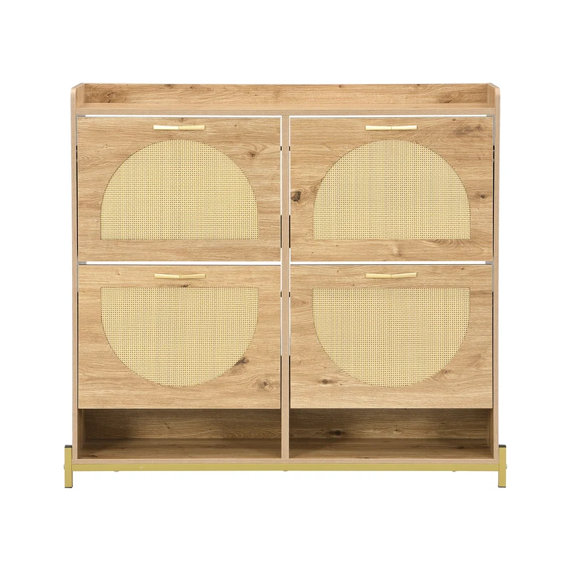 Meuble à chaussures en bois avec portes en rotin – 108,5x24x100 cm, 4 portes style naturel SHARKFIN