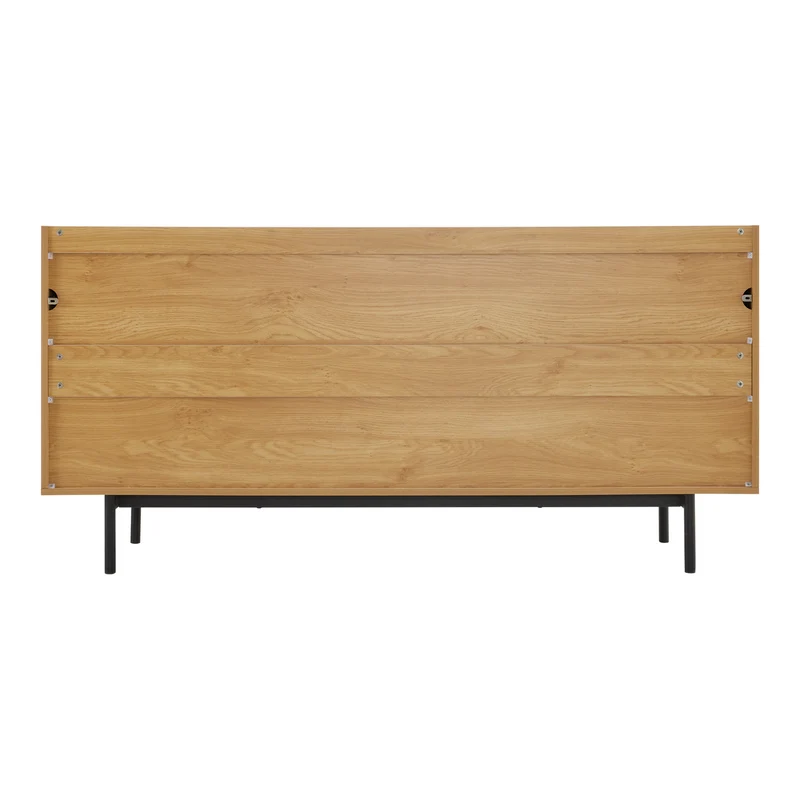 Buffet effet bois motif géométrique linges dorés 4 portes pieds noirs surélevés COLS