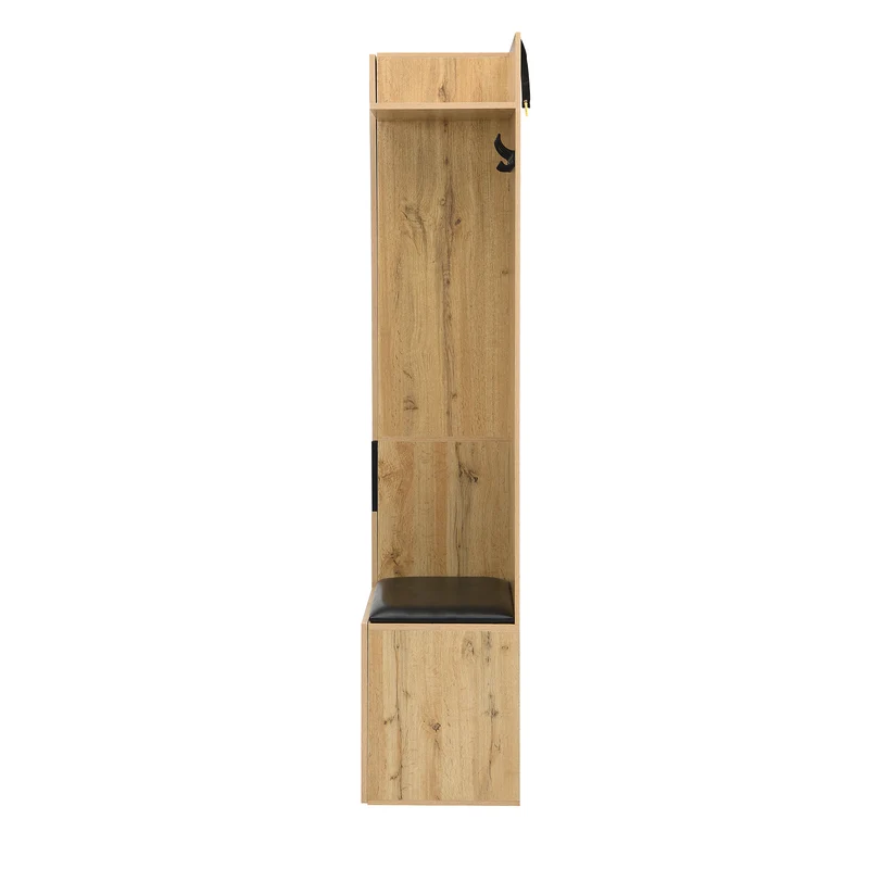 Vestiaire à l'entrée effet bois 3 portes 1 tiroir avec miroir, banc et meuble à chaussures, porte-manteau mural PEAKGLEN