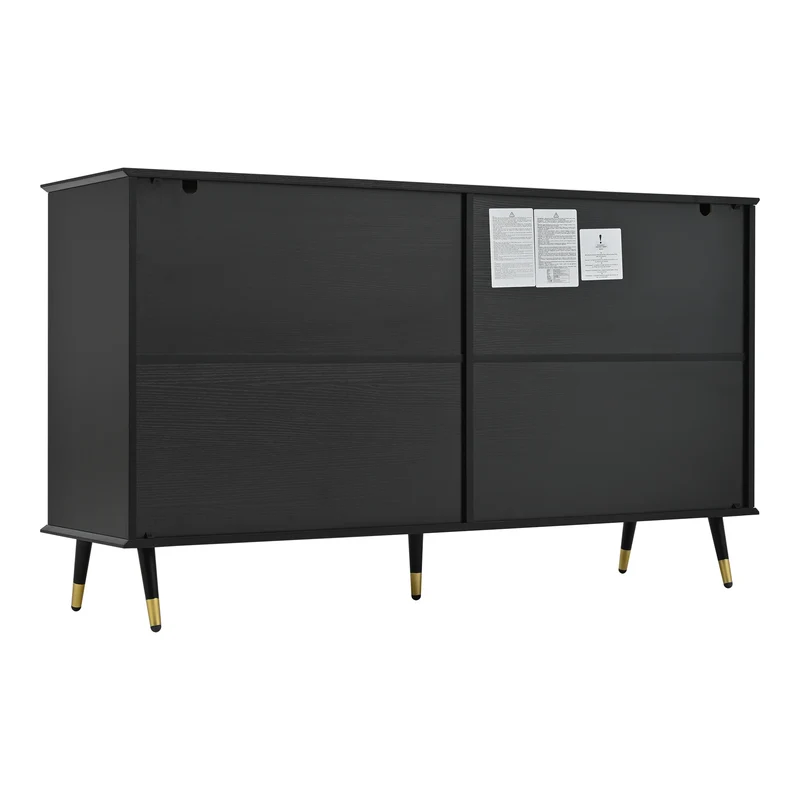 Buffet vintage effet bois et noir motif chevrons 4 portes pieds dorés CEDARFIELD