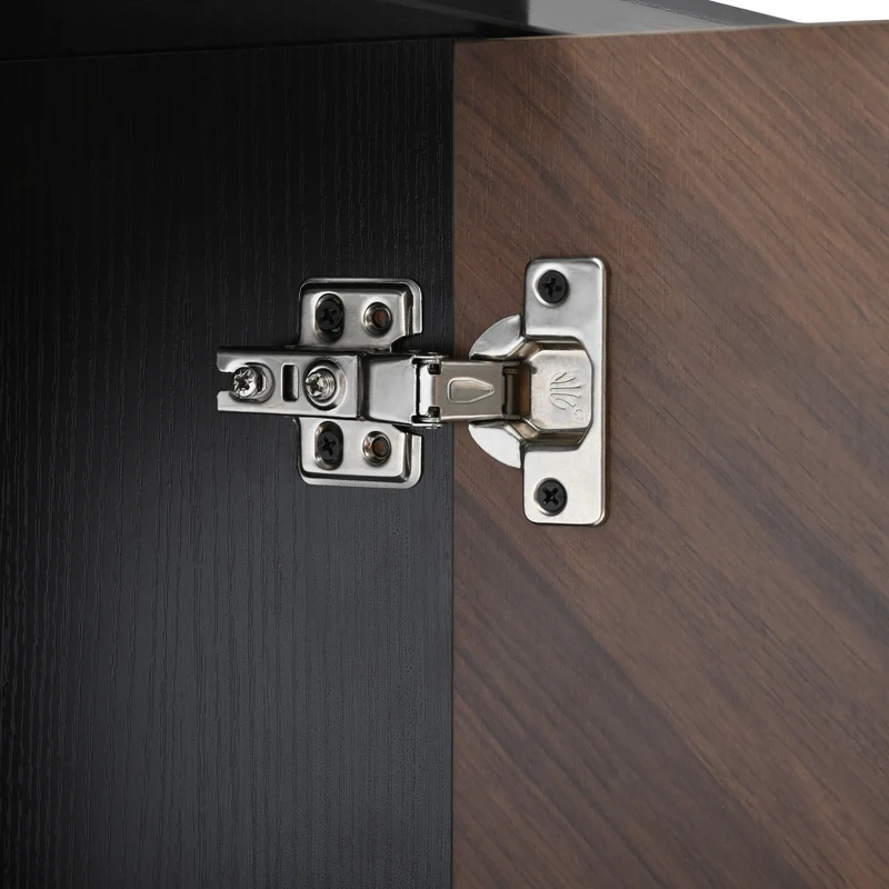 Buffet vintage effet bois et noir motif chevrons 4 portes pieds dorés CEDARFIELD