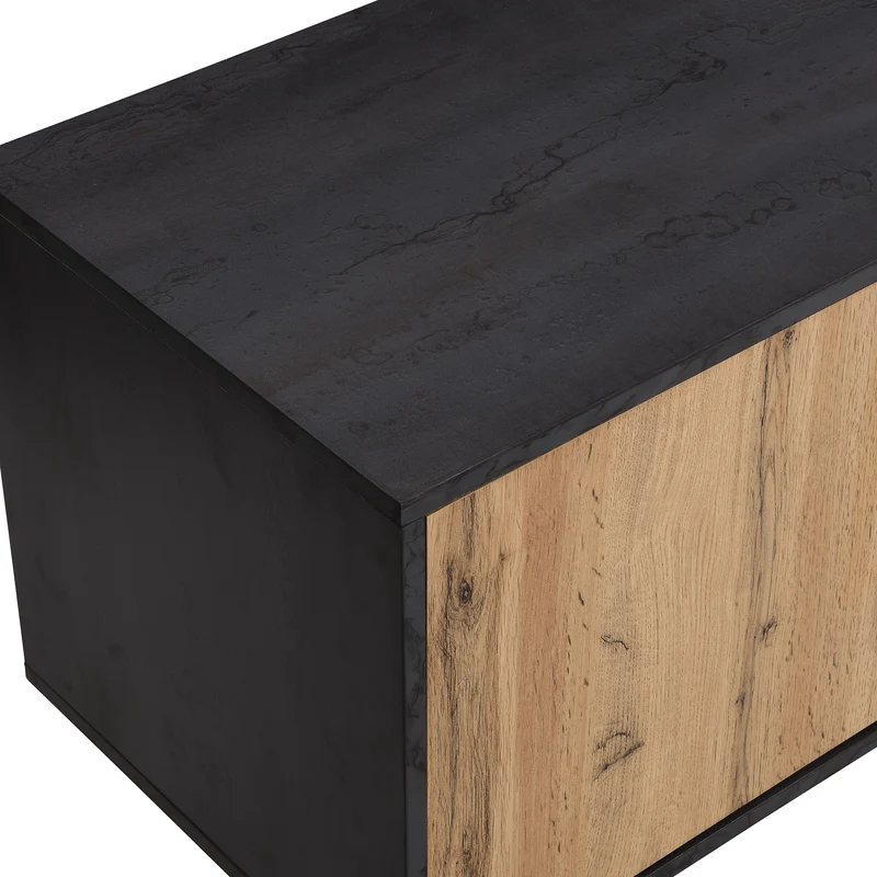Meuble TV gris et verre ondulé avec 3 portes battants niche ouvert rangement 200 x 40 COVUNS