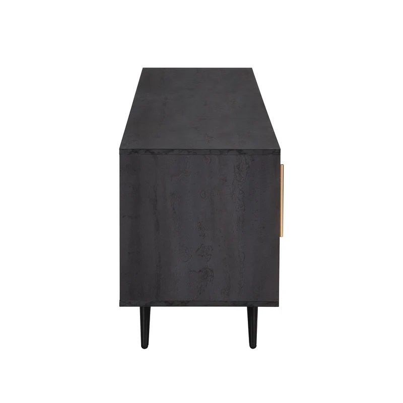 Meuble TV gris et verre ondulé avec 3 portes battants niche ouvert rangement 200 x 40 COVUNS