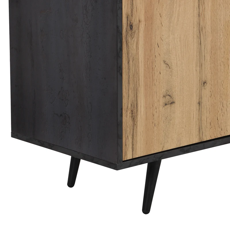 Meuble TV gris et verre ondulé avec 3 portes battants niche ouvert rangement 200 x 40 COVUNS
