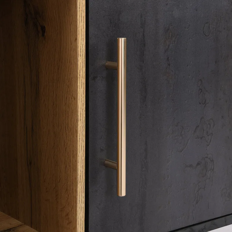 Meuble TV gris et verre ondulé avec 3 portes battants niche ouvert rangement 200 x 40 COVUNS
