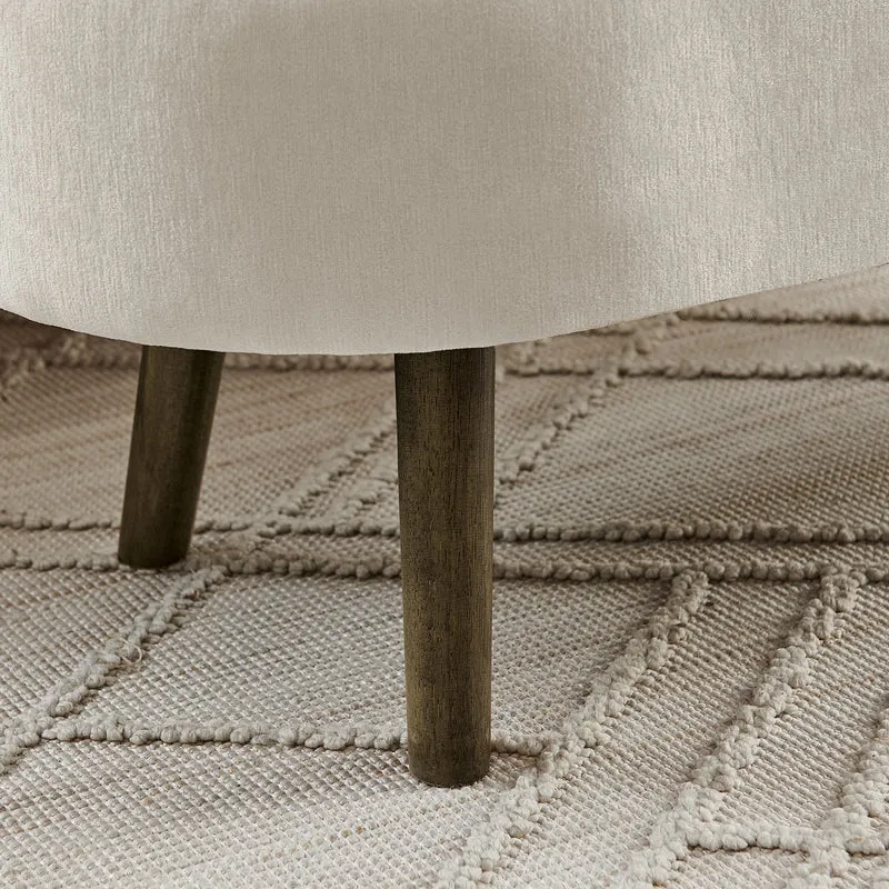 Banquette coffre pouf en chenille beige, pieds en bois massif, 20L 110x40x42cm IRONISLE