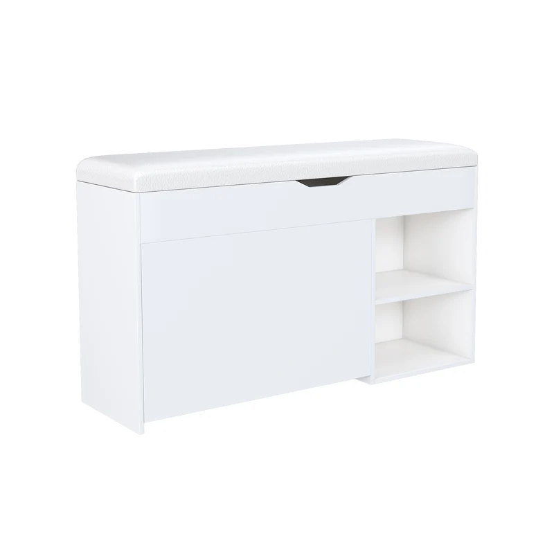 Banc à chaussures blanc PU avec coffre de rangement et coussin confortable ADJUSTCREDENZA