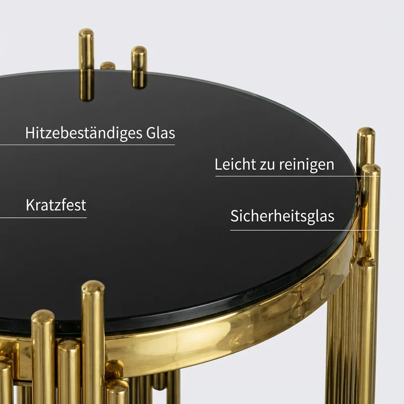Table d'appoint ronde en verre noir et pieds dorés acier inoxydable 45x45x55cm GOLDENGROVE