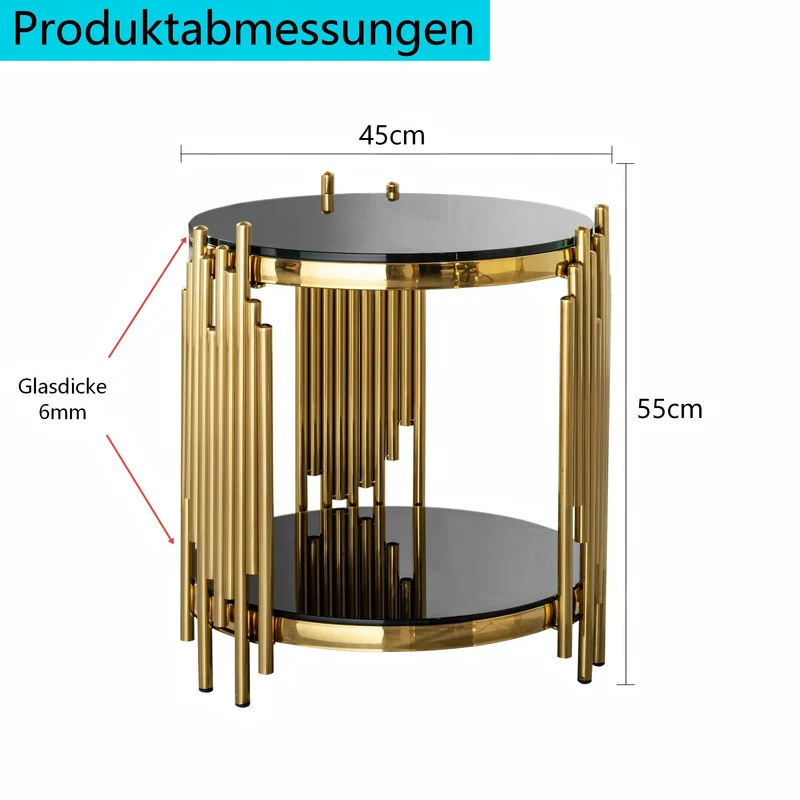 Table d'appoint ronde en verre noir et pieds dorés acier inoxydable 45x45x55cm GOLDENGROVE