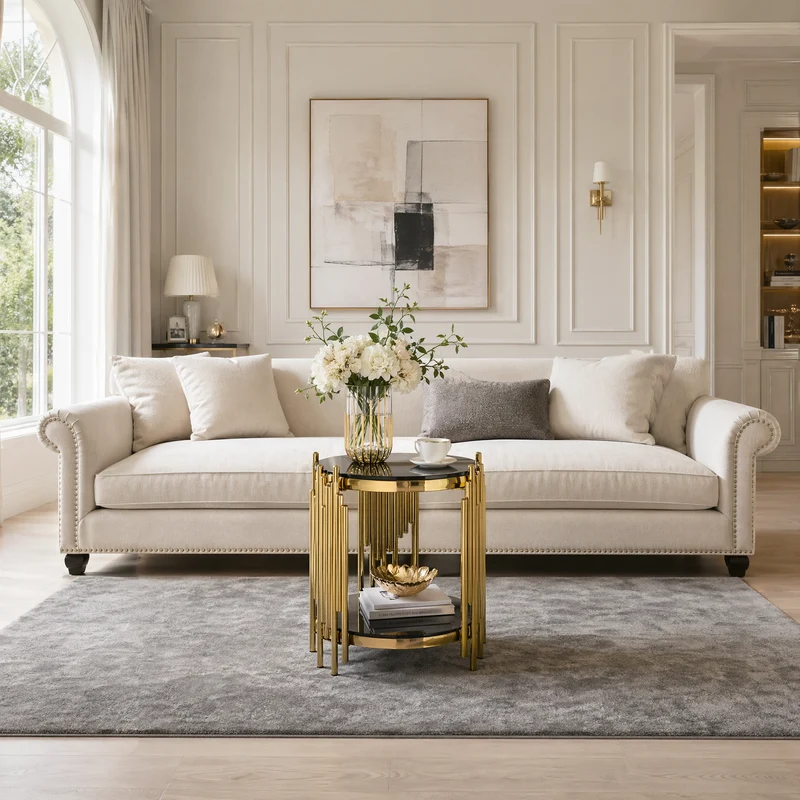 Table d'appoint ronde en verre noir et pieds dorés acier inoxydable 45x45x55cm GOLDENGROVE