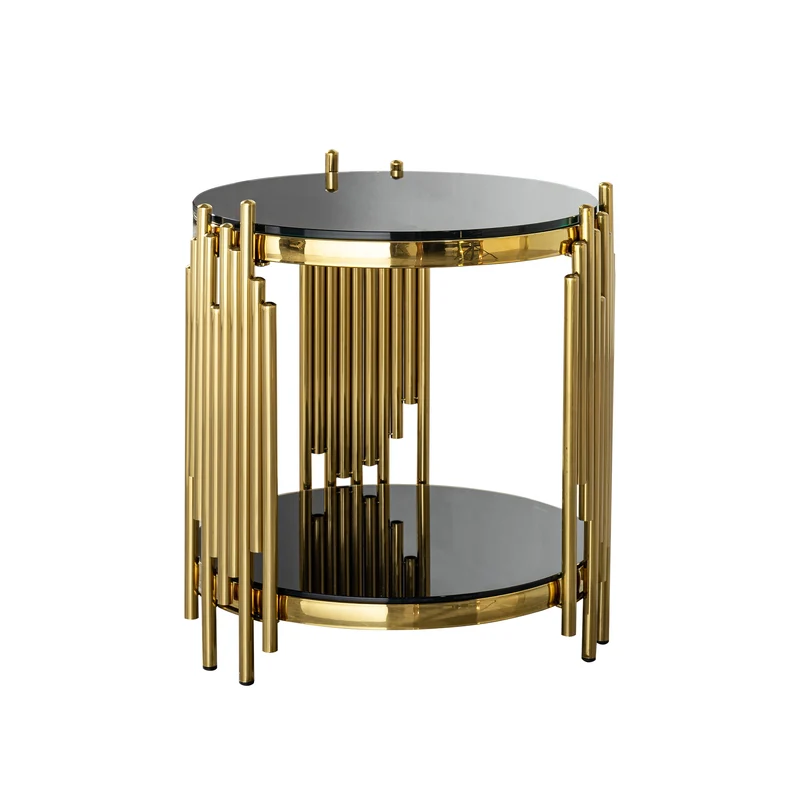 Table d'appoint ronde en verre noir et pieds dorés acier inoxydable 45x45x55cm GOLDENGROVE