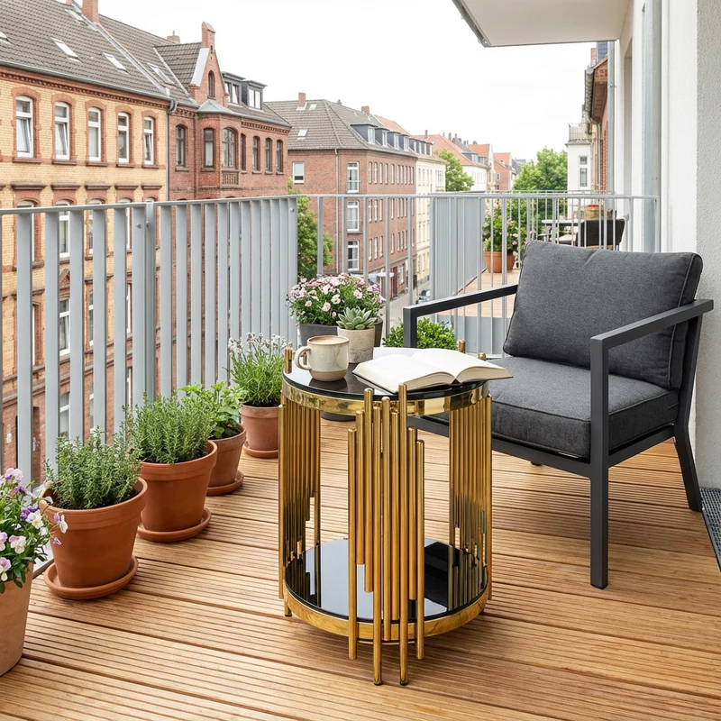 Table d'appoint ronde en verre noir et pieds dorés acier inoxydable 45x45x55cm GOLDENGROVE