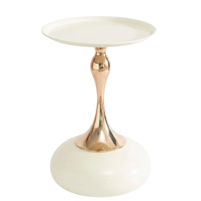Table d'appoint ronde acier carbone blanc et dorée 38x38x54 cm PHOENIXRISE