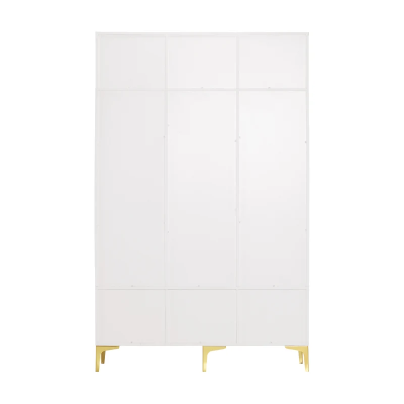 Vestiaire d'entrée blanc, penderie avec 6 crochets dorés et 3 portes de rangement 120x40x191cm ALUMINUMTHROW