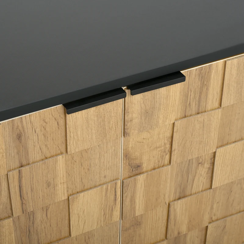 Buffet grand effet bois design damier mosaïque 2 portes 160x35x80,5 cm ADJUSTTRAY