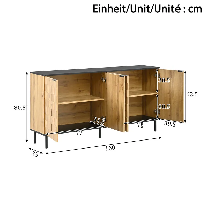 Buffet grand effet bois design damier mosaïque 2 portes 160x35x80,5 cm ADJUSTTRAY