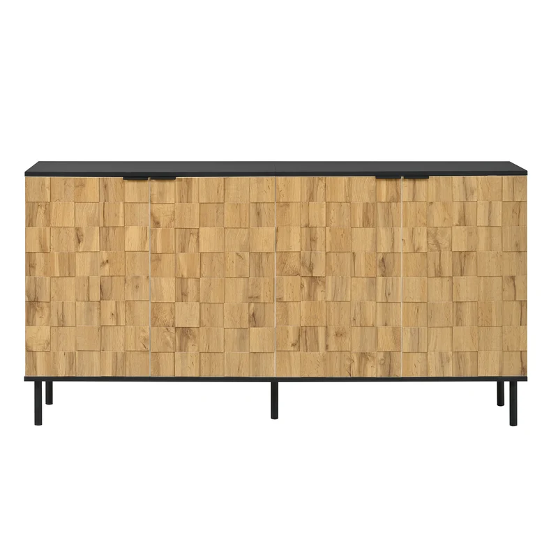 Buffet grand effet bois design damier mosaïque 2 portes 160x35x80,5 cm ADJUSTTRAY