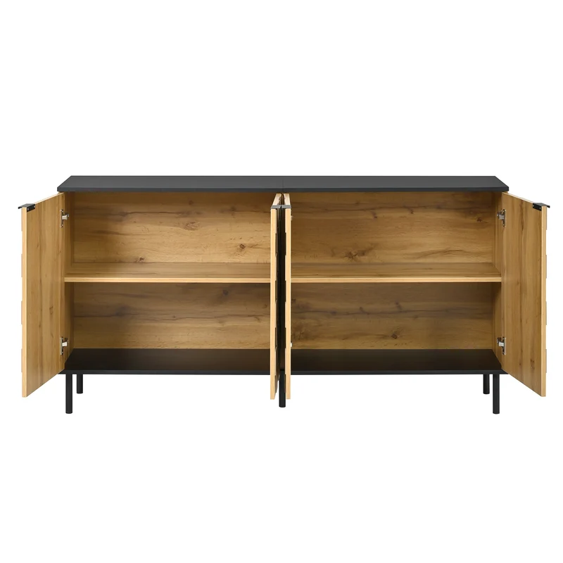 Buffet grand effet bois design damier mosaïque 2 portes 160x35x80,5 cm ADJUSTTRAY