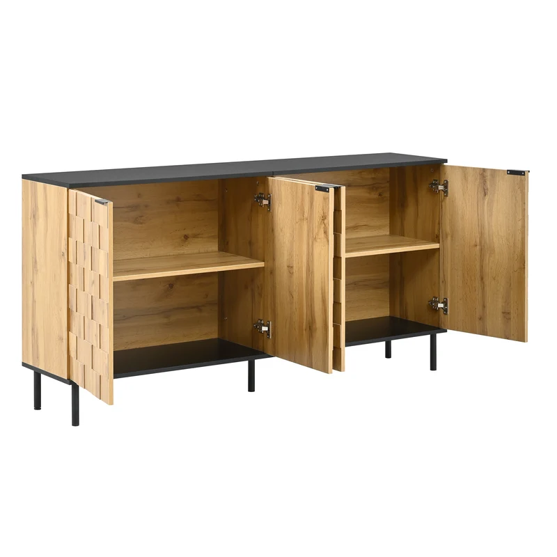 Buffet grand effet bois design damier mosaïque 2 portes 160x35x80,5 cm ADJUSTTRAY